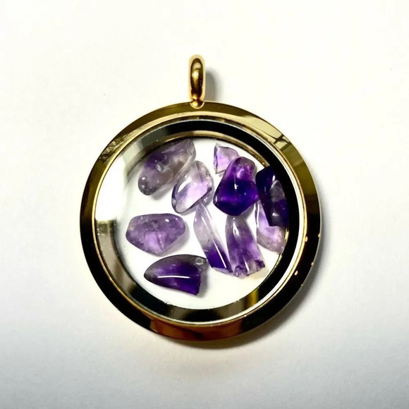Jewelry - Round Gold tone Twist Screw Stainless Steel Floating Locket Pendant.